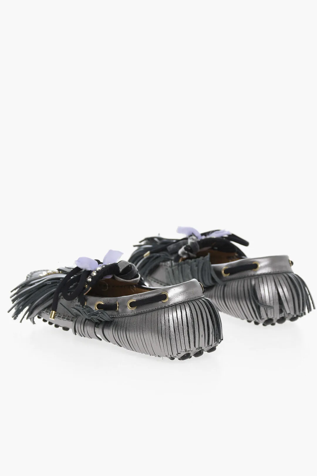 13 09 SR Metallic effect Leather PULI Loafers With Rhinestones And Fr