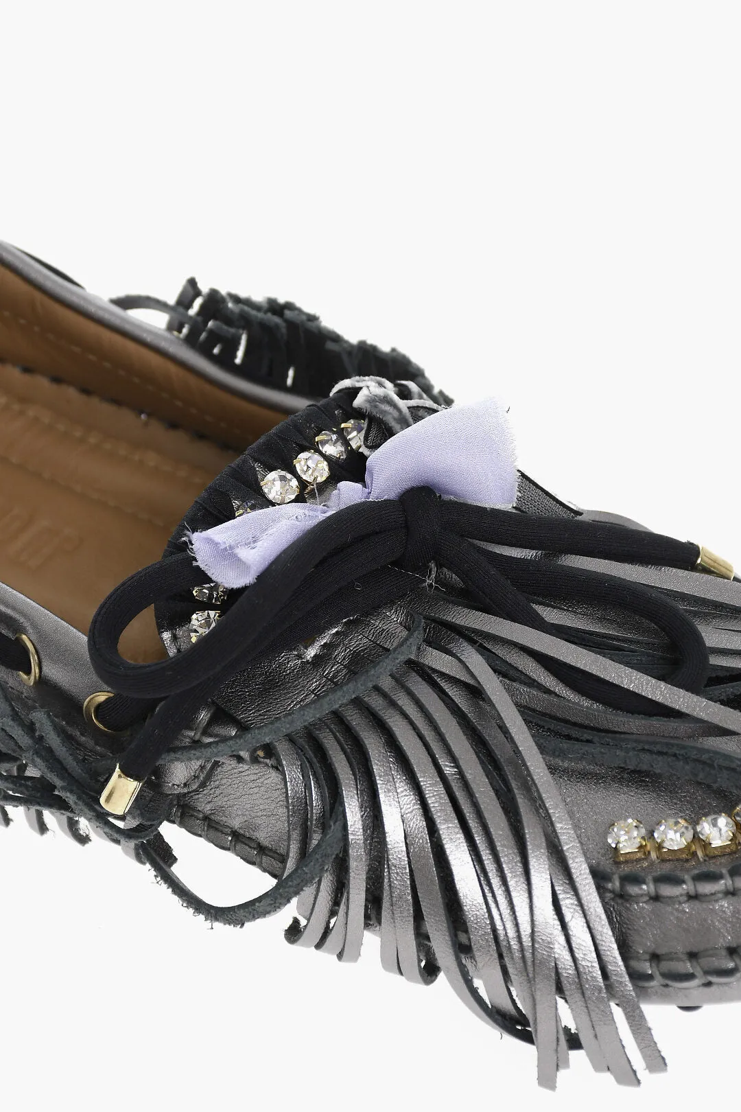 13 09 SR Metallic effect Leather PULI Loafers With Rhinestones And Fr