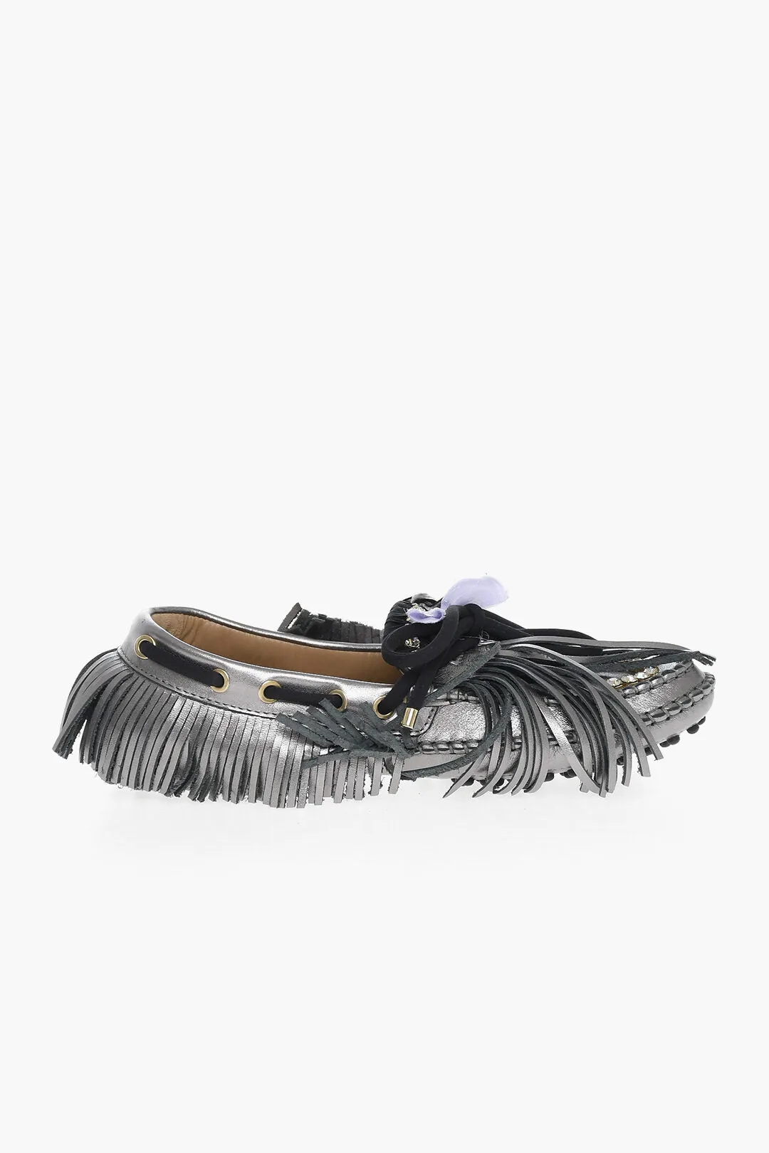 13 09 SR Metallic effect Leather PULI Loafers With Rhinestones And Fr