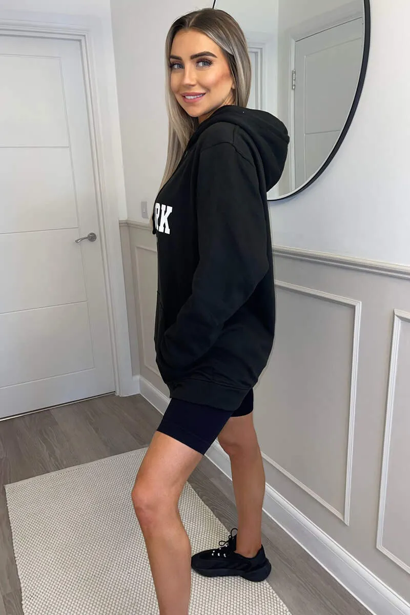 Black New York Slogan Hoodie