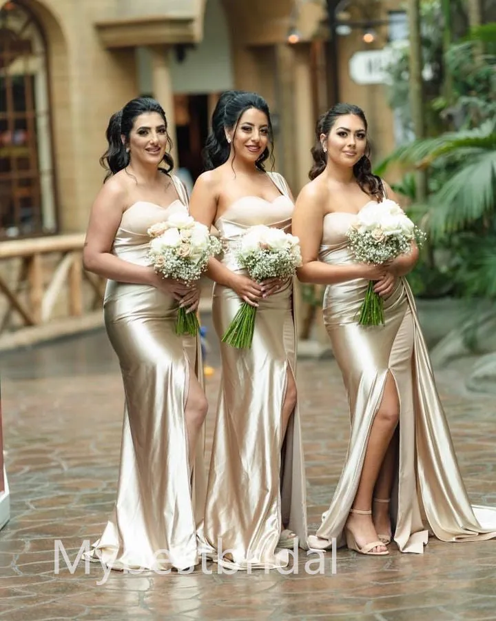 Elegant one shoulder Side slit Long Sheath Bridesmaid Dressess, BDS0308