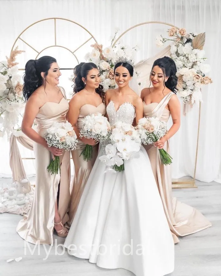 Elegant one shoulder Side slit Long Sheath Bridesmaid Dressess, BDS0308