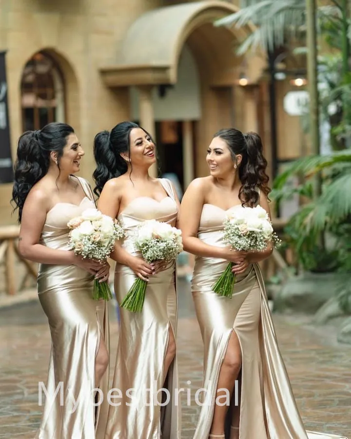 Elegant one shoulder Side slit Long Sheath Bridesmaid Dressess, BDS0308