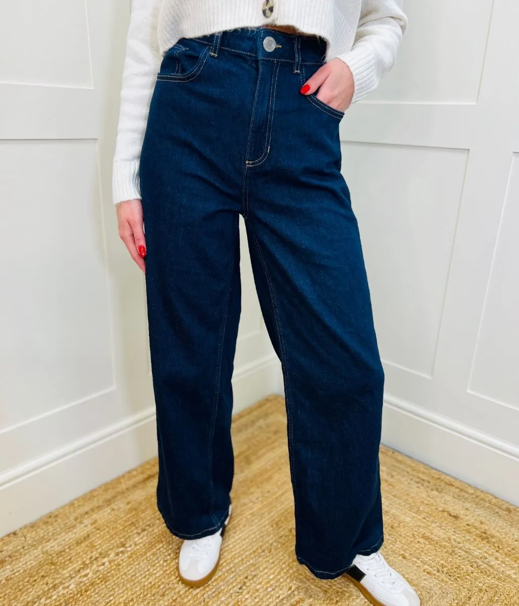 Indigo Denim Wide Leg Jeans