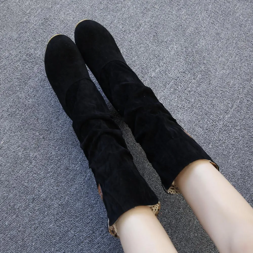 Mid Calf Boots for Women Flat Heel Winter Warm Shoes