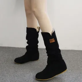 Mid Calf Boots for Women Flat Heel Winter Warm Shoes