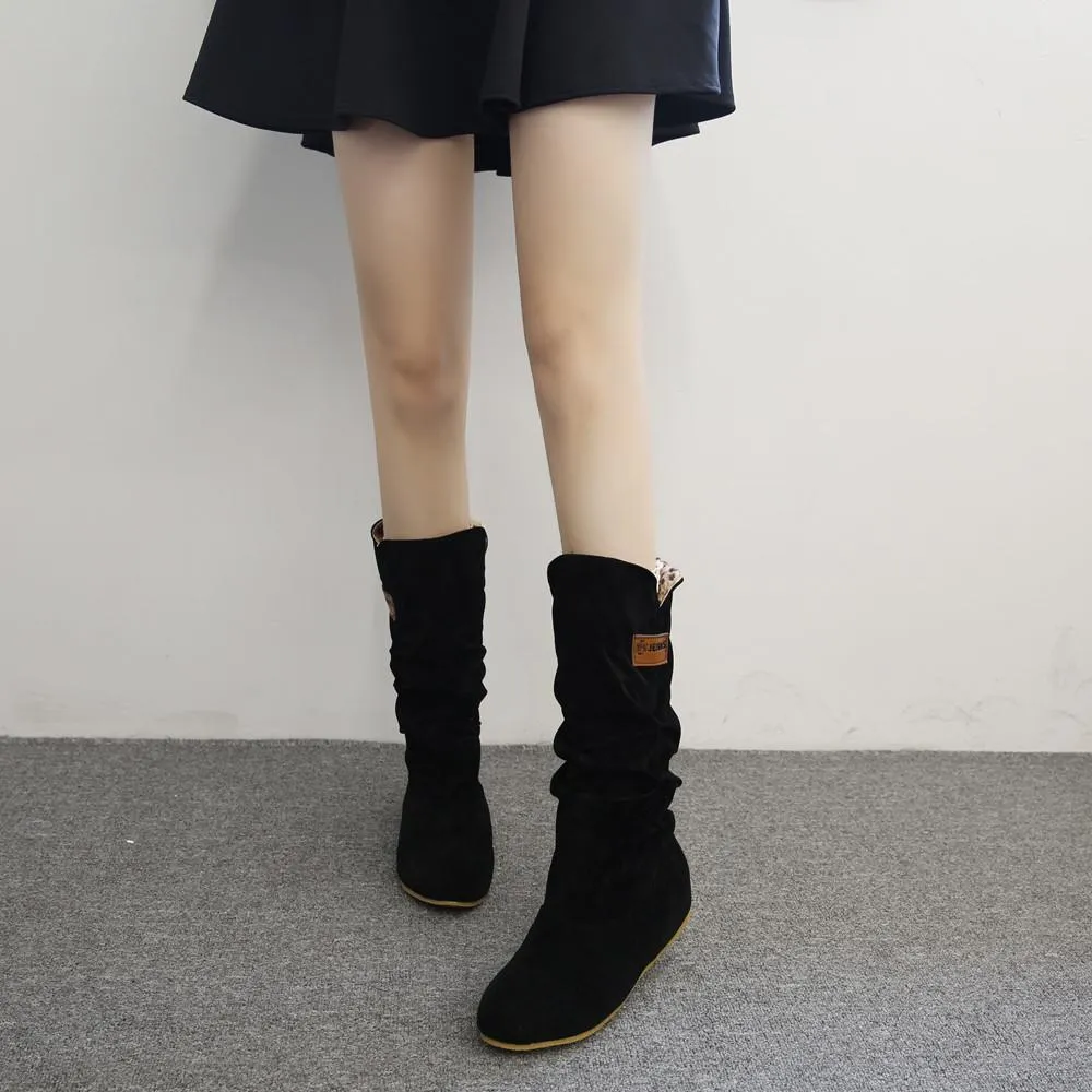 Mid Calf Boots for Women Flat Heel Winter Warm Shoes