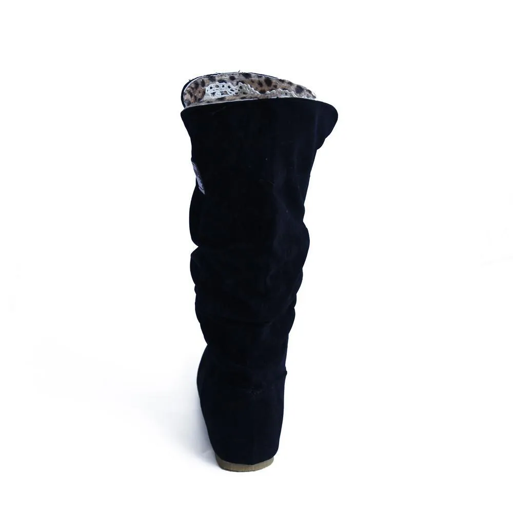 Mid Calf Boots for Women Flat Heel Winter Warm Shoes