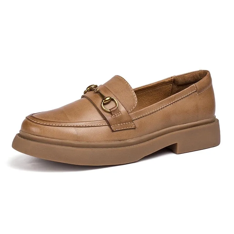 Women Handmade Sheepskin Brogue Loafers Metal button decoration Brown/Black/Coffee